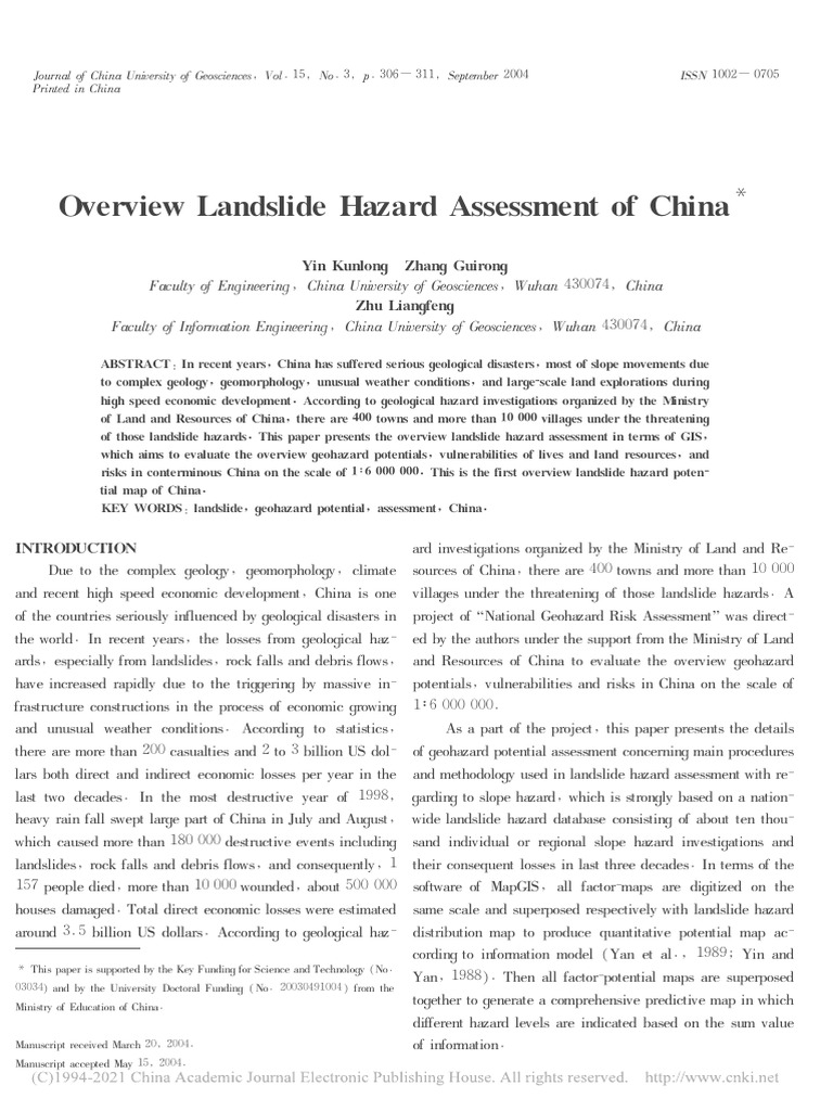 Overview Landslide Hazard Assessment of China | PDF | Landslide | Rock ...