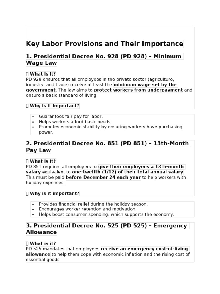 Key Labor Provisions and Their Importance | PDF | Cost Of Living ...