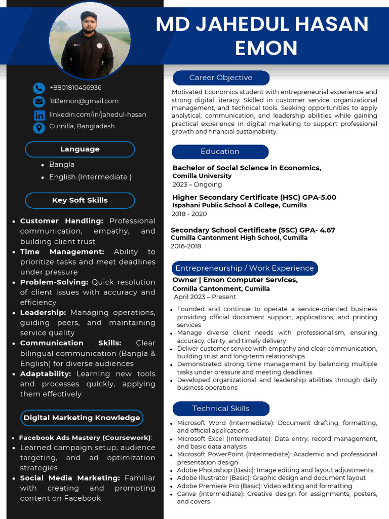 Jahedul Hasan-Emon CV | PDF | Digital Marketing | Leadership