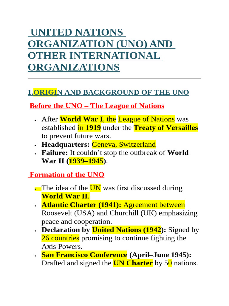 United Nations Organization | PDF | United Nations | International ...