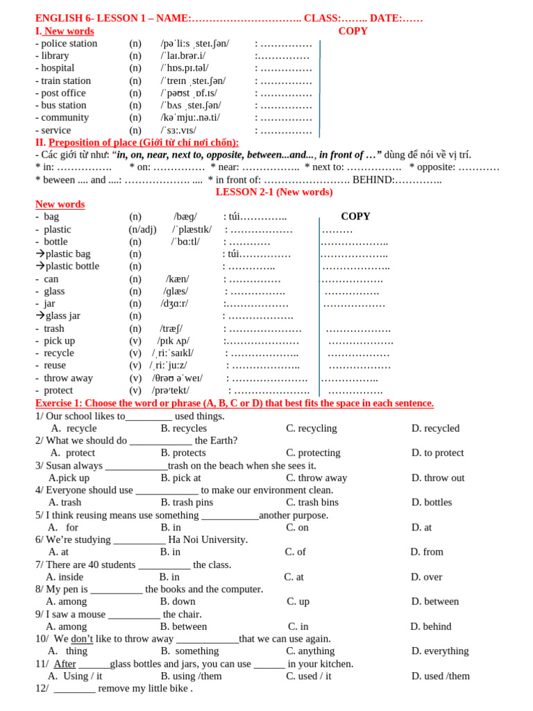 English 6 - Practice - Unit 6 | PDF | Vietnam | Recycling