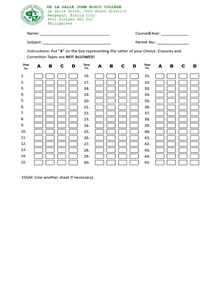 Answer Sheet | PDF