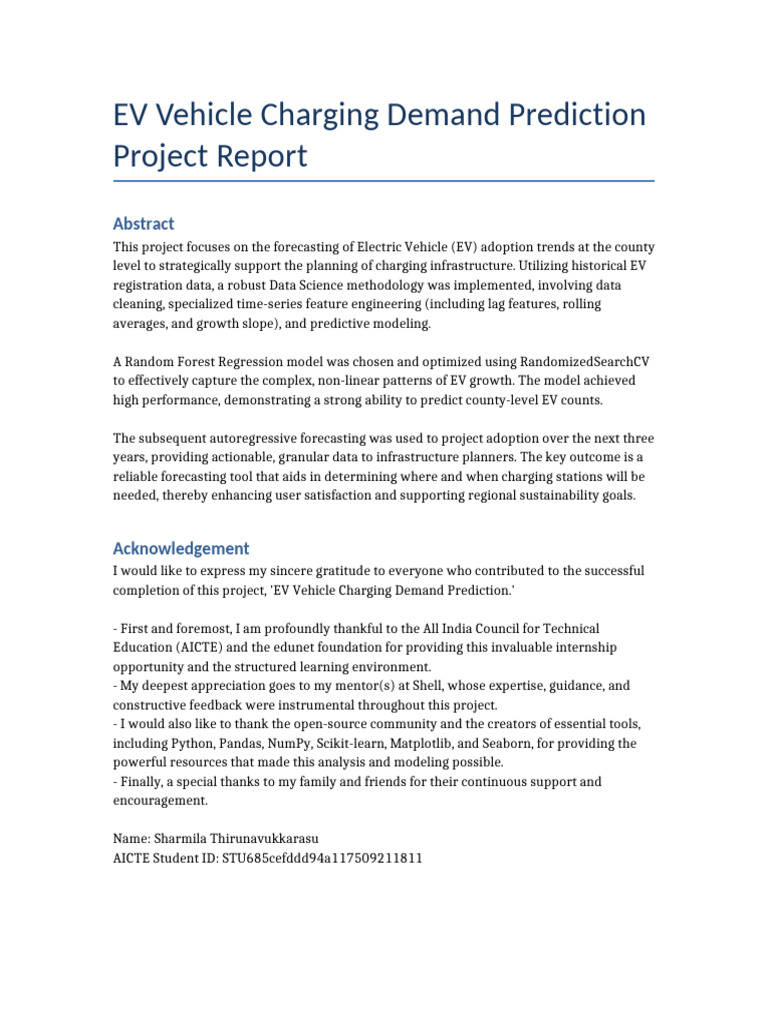 EV Vehicle Charging Demand Prediction Report | PDF | Time Series ...