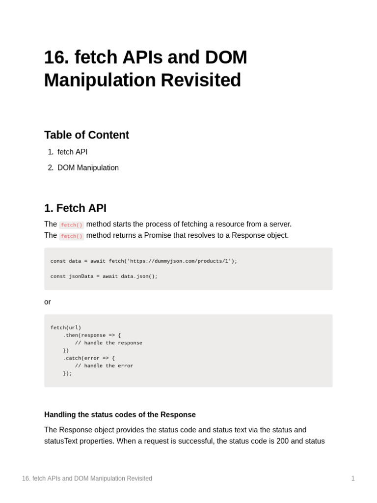 16. Fetch Apis and Dom Manipulation Revisited | PDF | Document Object ...