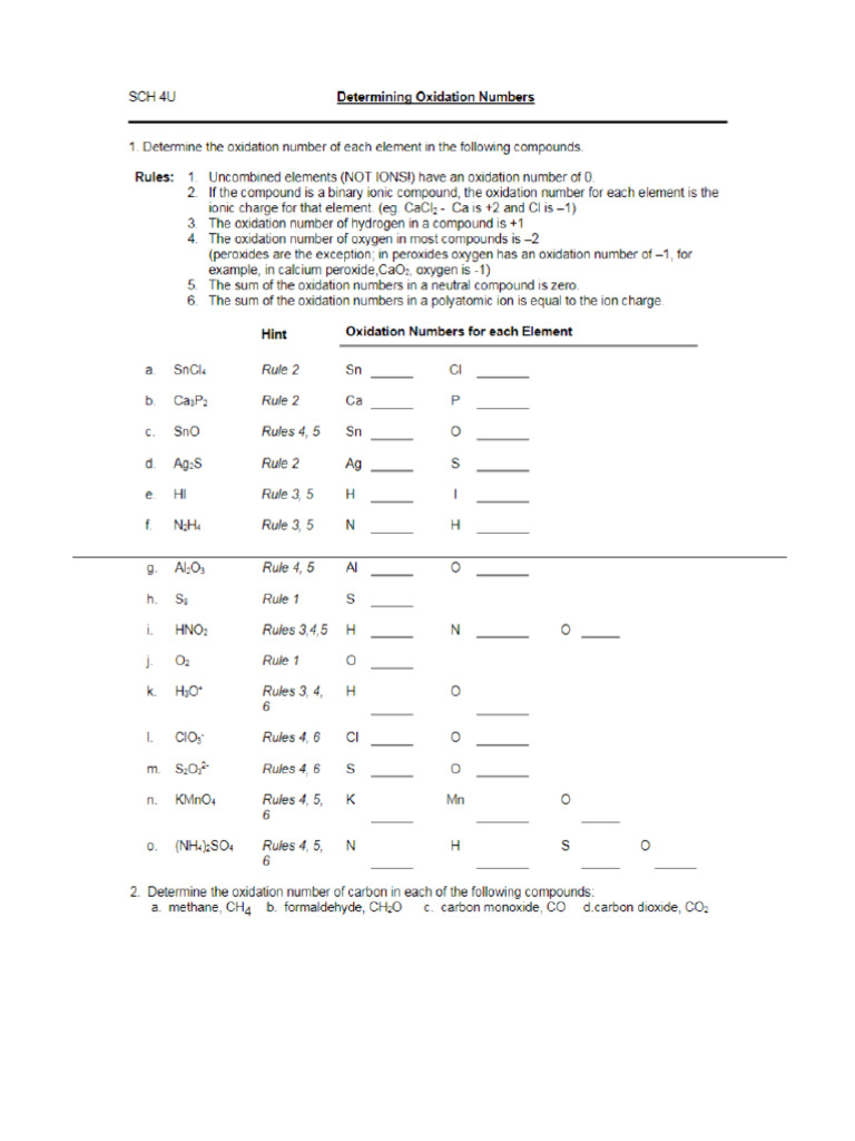 1) Practice 1 - Determining Oxidation Numbers | PDF