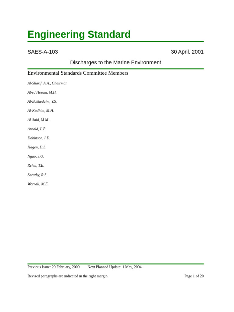 Saudi Aramco Engineering Standard SAES-A-103 | PDF | Waste | Sewage