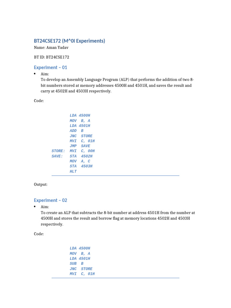 Experiments solved | PDF | Computer Architecture | Computer Engineering