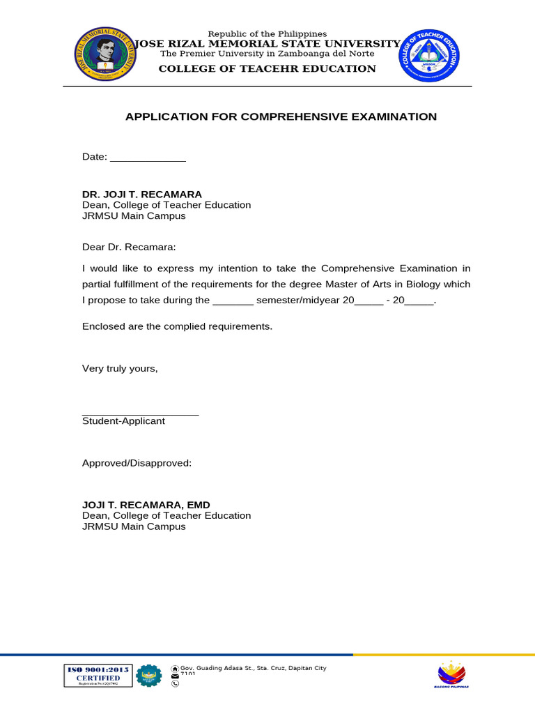 Application for Compre Exam (1) (1) | PDF