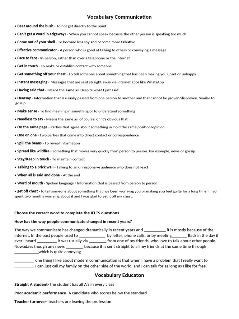 Communication and Education Vocab | PDF | Teachers | University
