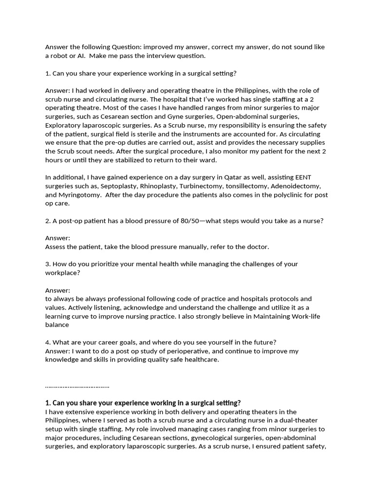 interview | PDF | Health Care | Surgery