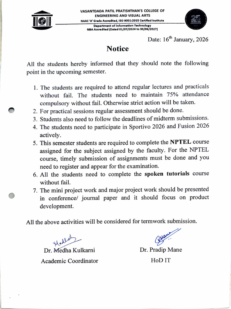 Notice For Students Jan 26 | PDF