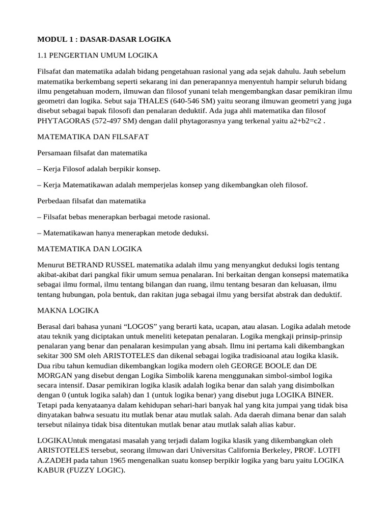 Modul 1 Logika Matematika | PDF