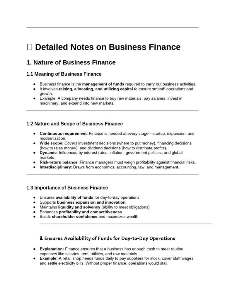 ? Detailed Notes On Business Finance | PDF | Inventory | Cost Of Capital