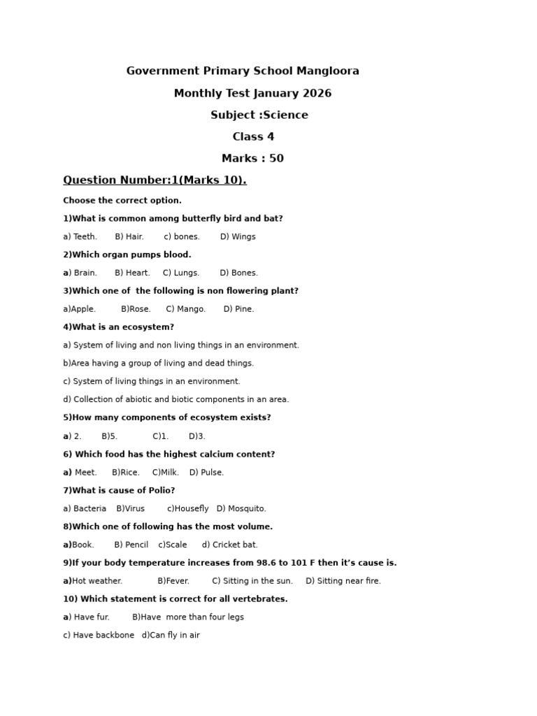 Class 5 Science Paper Final | PDF