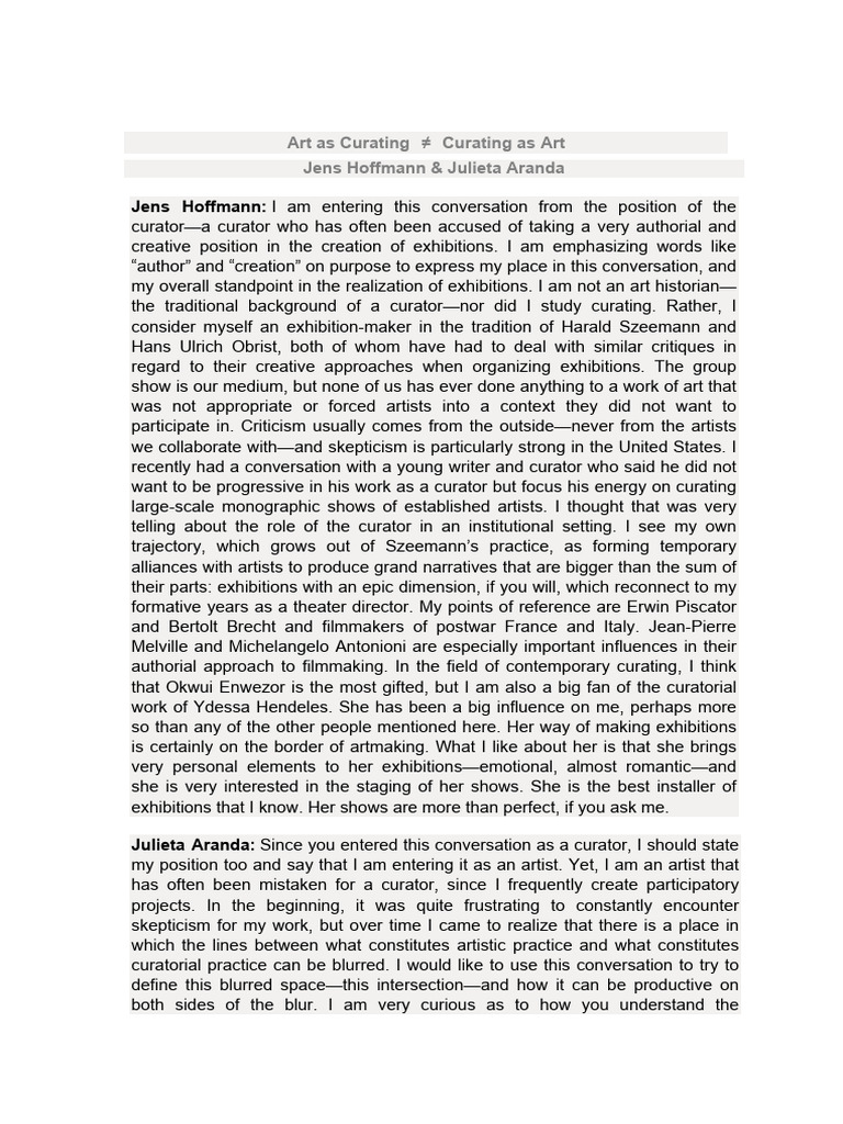Art As Curating Curating As Art | PDF | Curator