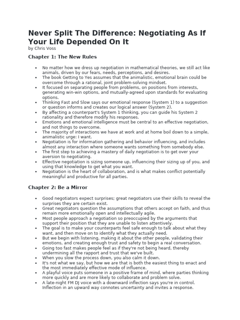 Never Split The Difference Notes | PDF | Negotiation | Emotions