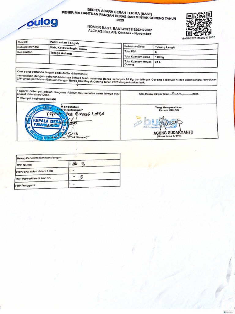 Laporan Penyerahan Bulog Desa Tukang Lan | PDF