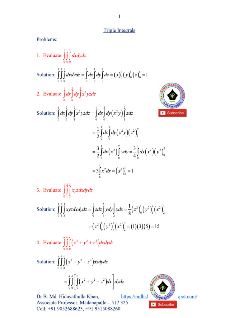 Multiple Integrals Triple Integrals | PDF