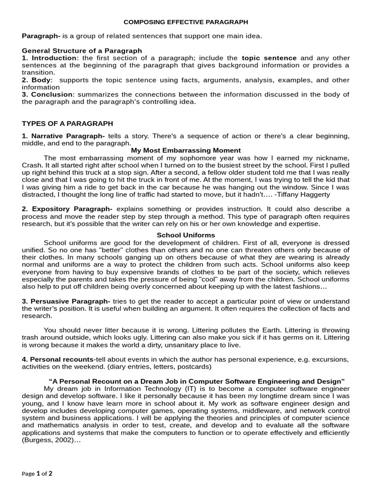 Composing Effective Paragraph FINAL | PDF | Cognitive Science | Cognition
