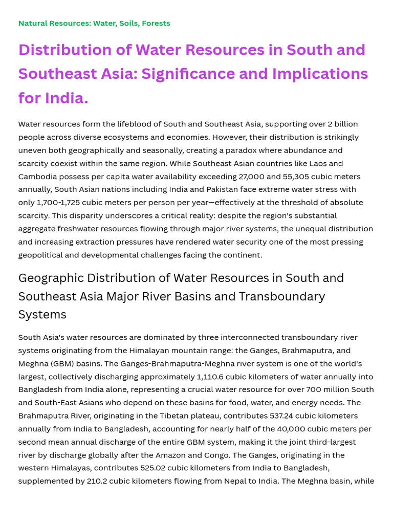 Distribution of Water Resources in South and Southeast Asia ...