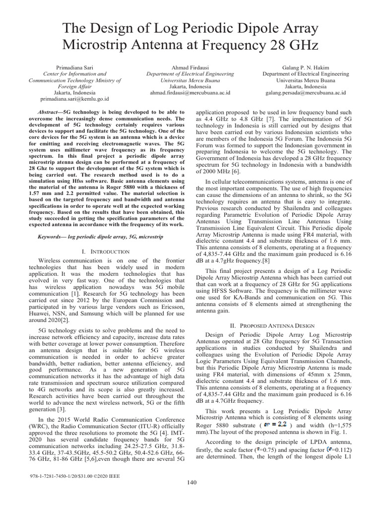 The Design of Log Periodic Dipole Array Microstrip Antenna at Frequency ...