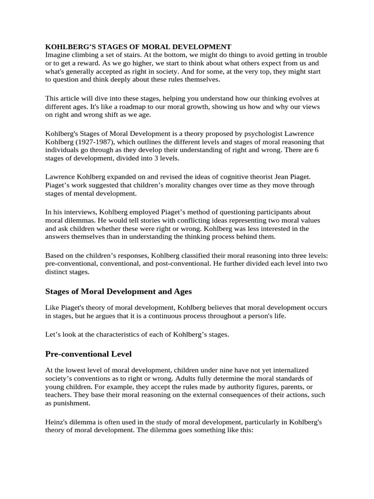 Kohlberg Stages of Moral Development | PDF | Morality | Liberal Arts ...