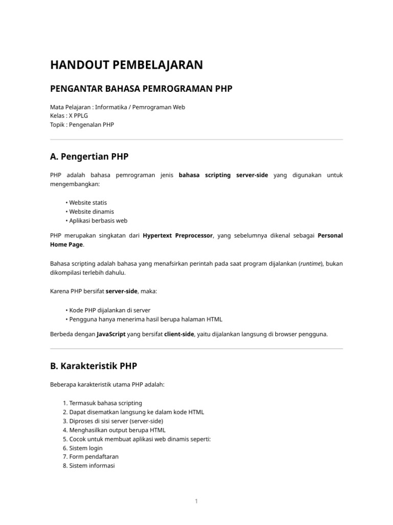 Modul Pengantar PHP Kelas X PPLG | PDF