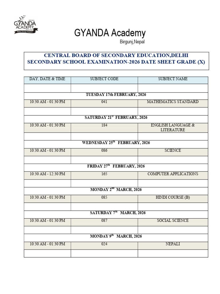 Cbse Board Exam Schedule 2026 | PDF | Secondary Education | Educational ...