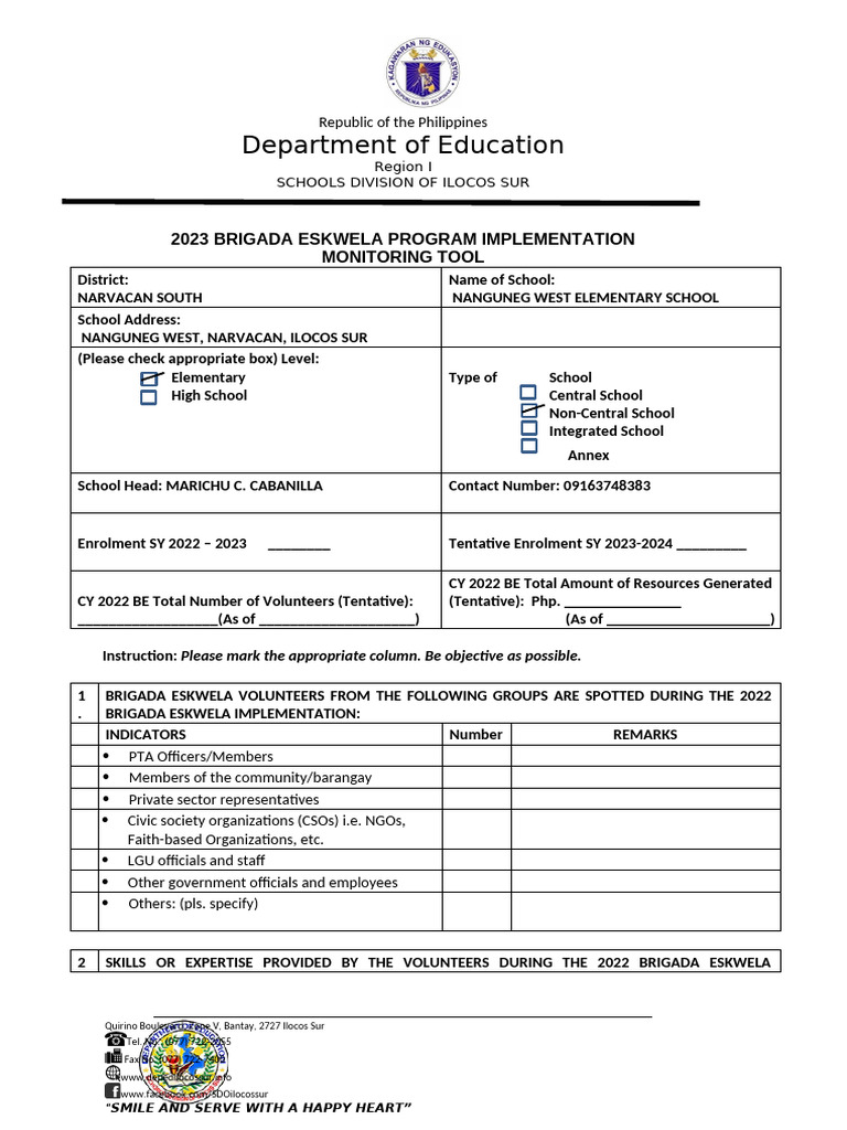 2022 Brigada Eskwela Monitoring Tool | PDF | Emergency Management ...