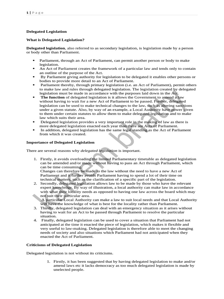 Delegated Legislation (Self Study) | PDF | Governance | Legal Documents