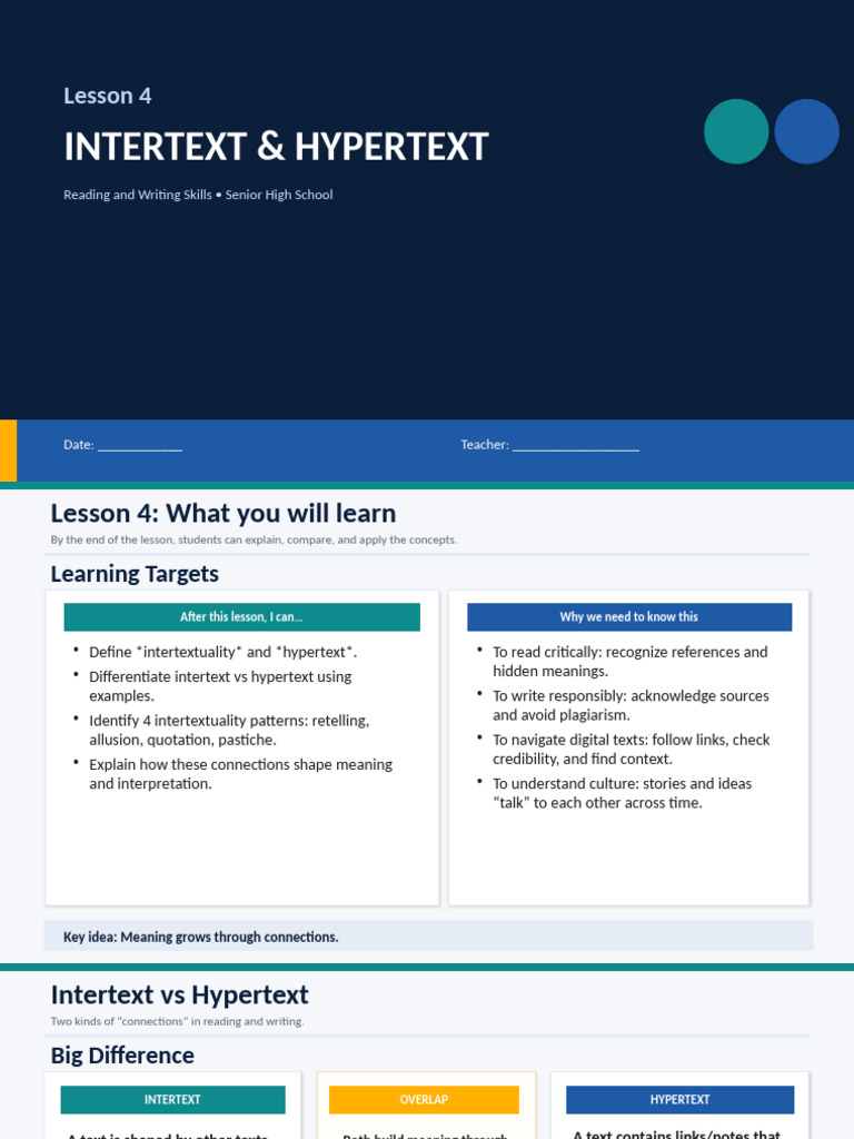 Lesson4 Intertext and Hypertext | PDF | Intertextuality | Writing