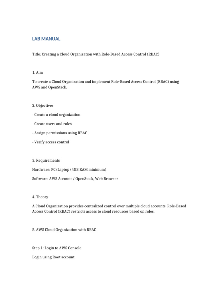 Cloud Organization RBAC Lab Manual | PDF