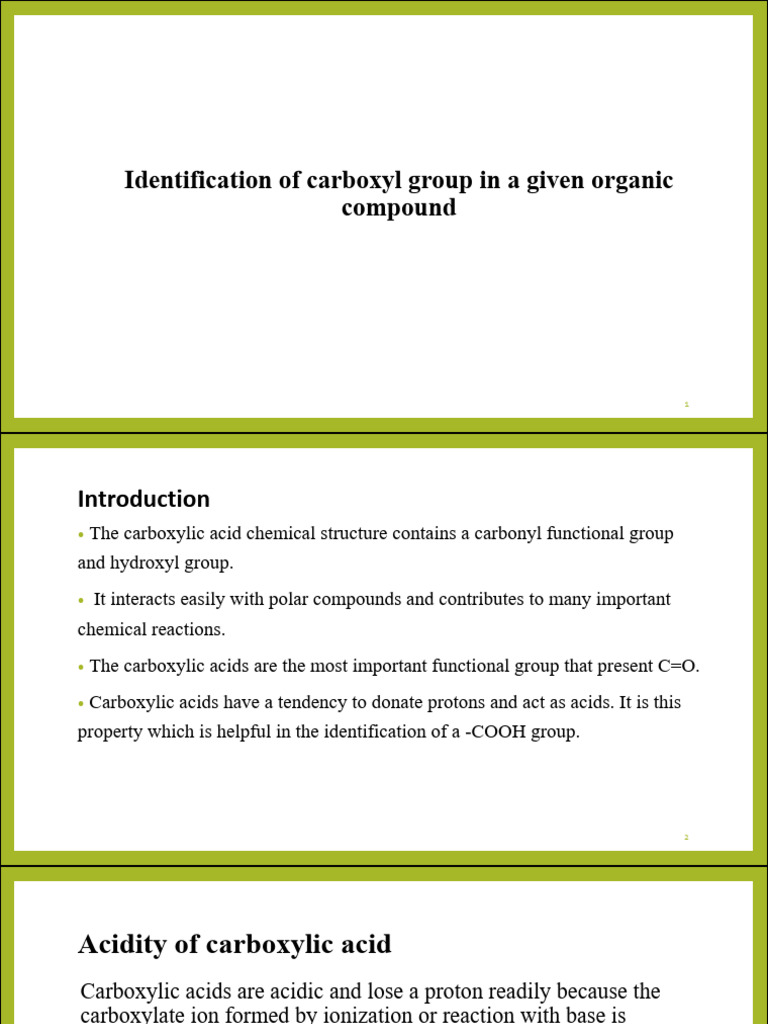 Identification of Carboxyl Group in A Given Organic Compound | PDF ...