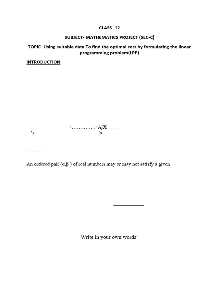 Project Section C (Class-12) | PDF | Mathematical Optimization ...