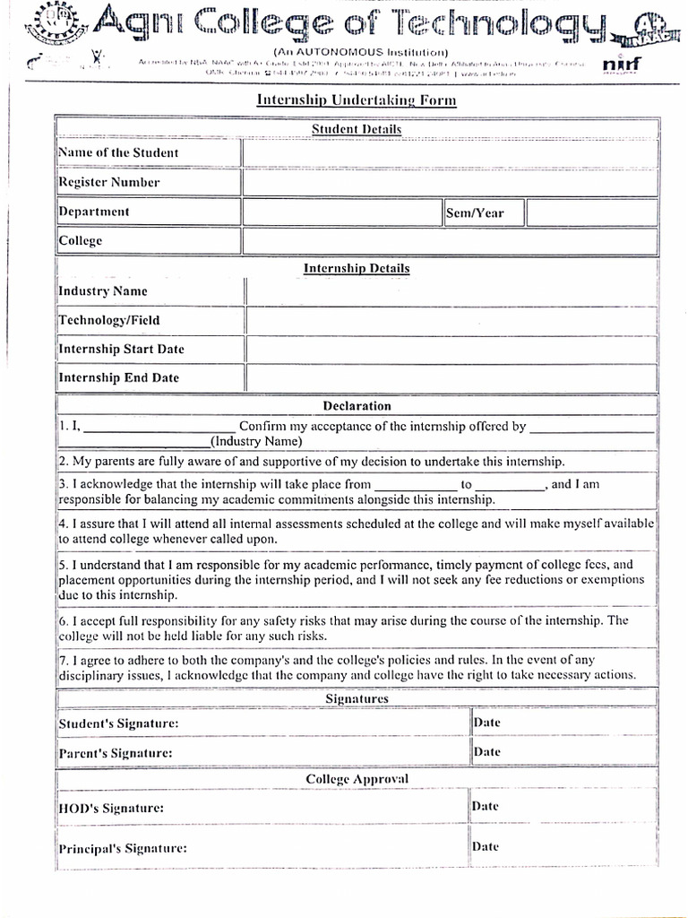 Intership Form | PDF