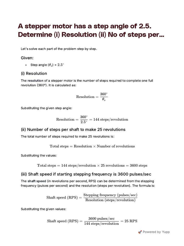 A Stepper Motor Has a Step Ang | PDF | Electrical Engineering
