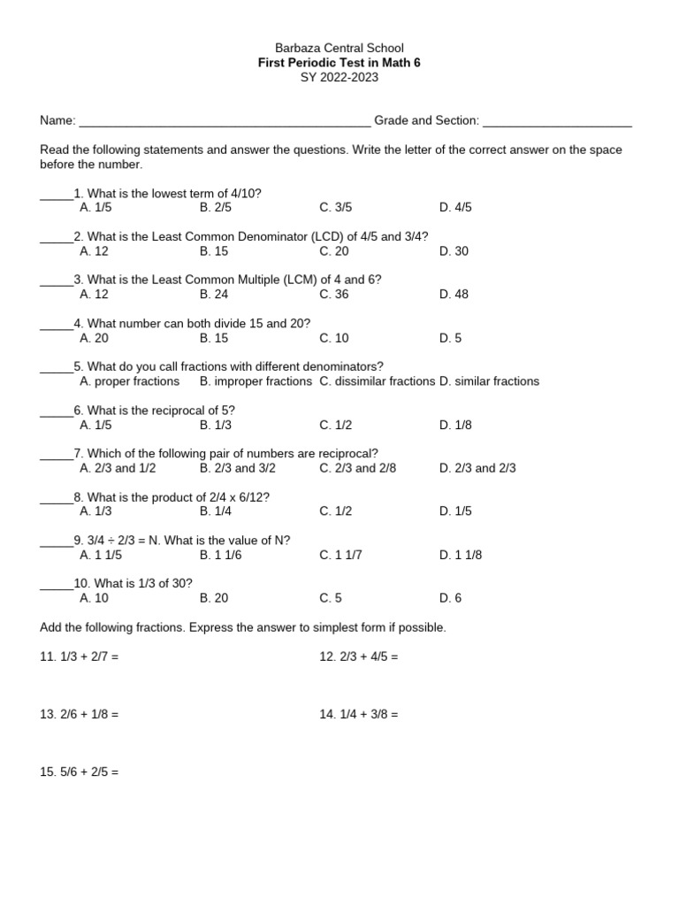 First Periodic Test 6 | PDF | Discrete Mathematics | Arithmetic