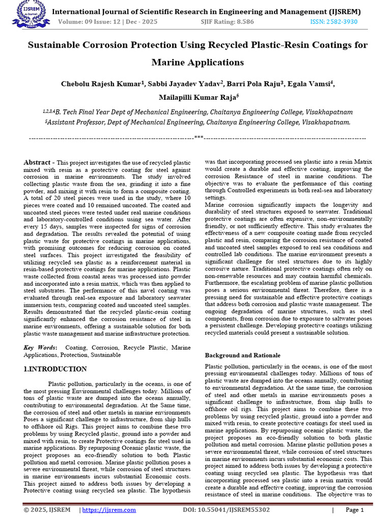 Sustainable Corrosion Protection Using Recycled Plastic-Resin Coatings ...