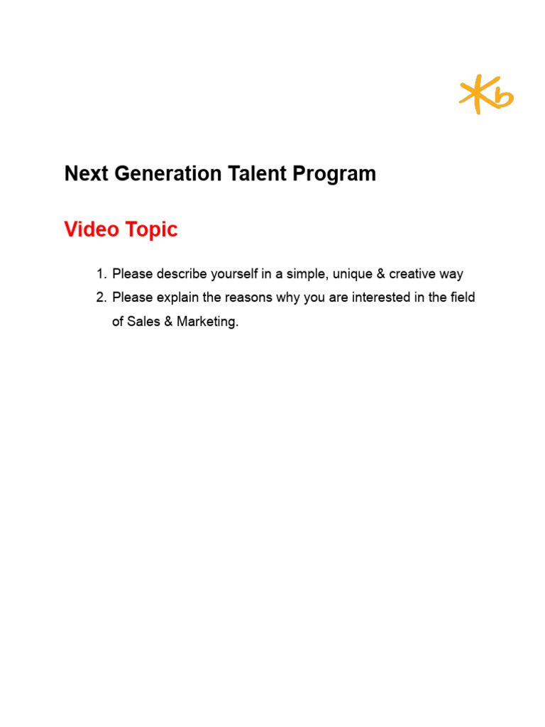 Next Generation Talent Program - Video Topic | PDF