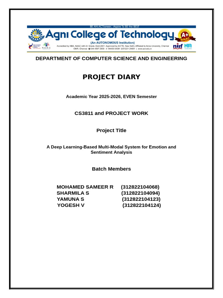 Project Diary Coverpage | PDF