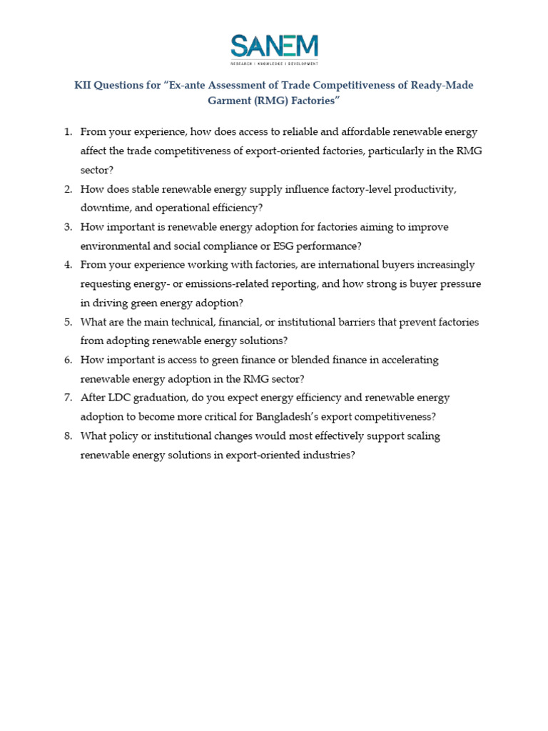 Sample KII Questionnaire - PROGRESS Project | PDF