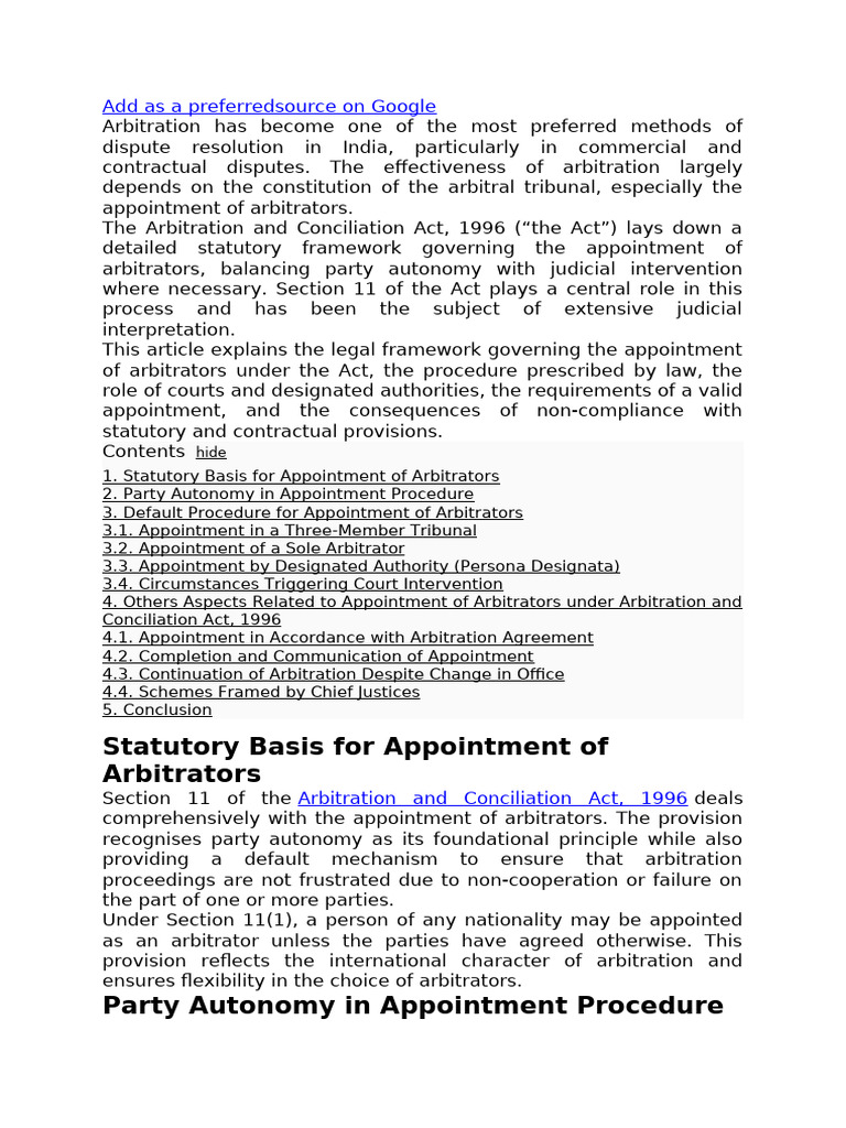 Appointment of Arbitration | PDF | Arbitration | Arbitral Tribunal