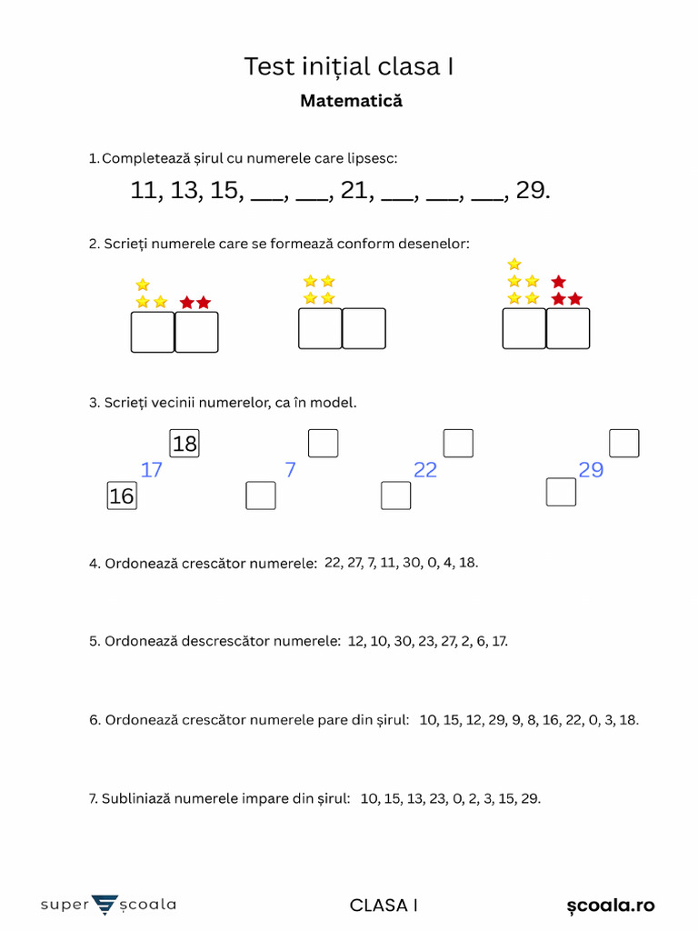 Test Initial Cls 1 Matematica | PDF