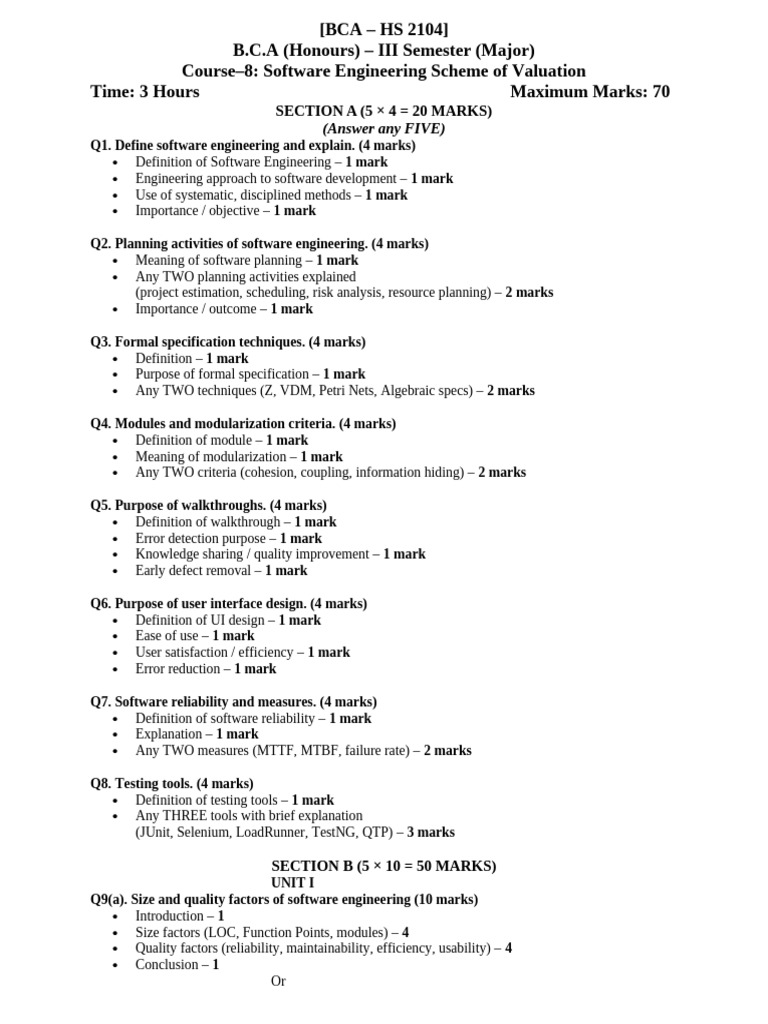 Se Scheme of Valuation | PDF | Software Engineering | Computing