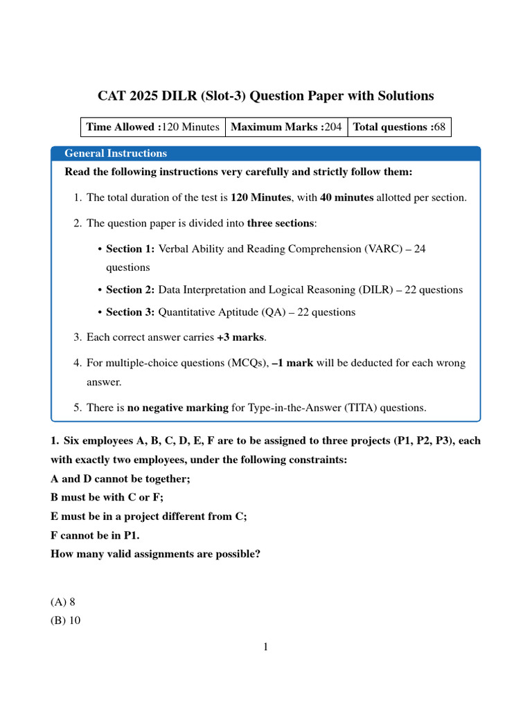 CAT 2025 DILR Slot 3 Question Paper With Solutions ...