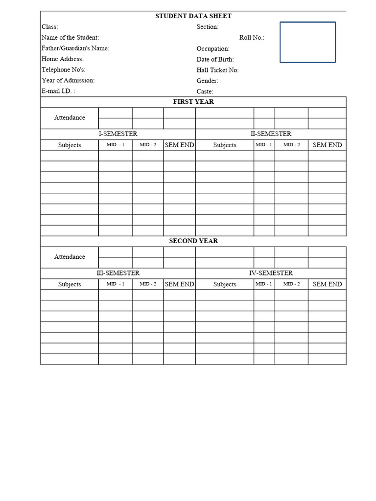 Student Data Sheet | PDF