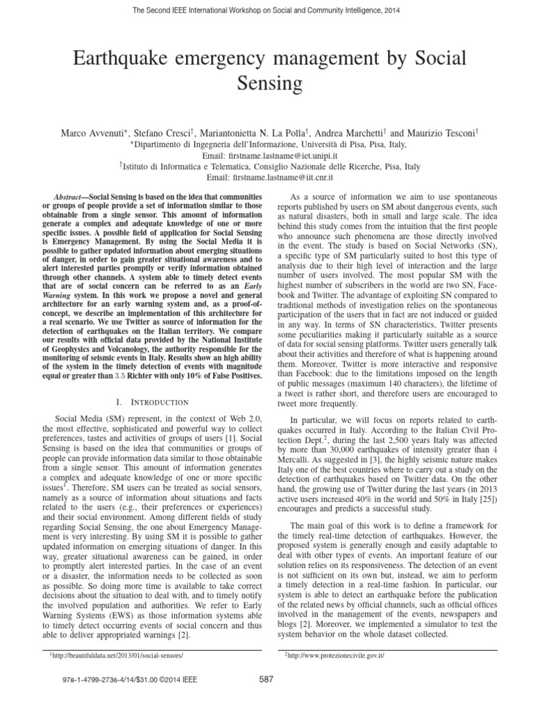 Earthquake Emergency Management by Social Sensing | PDF | Earthquakes ...