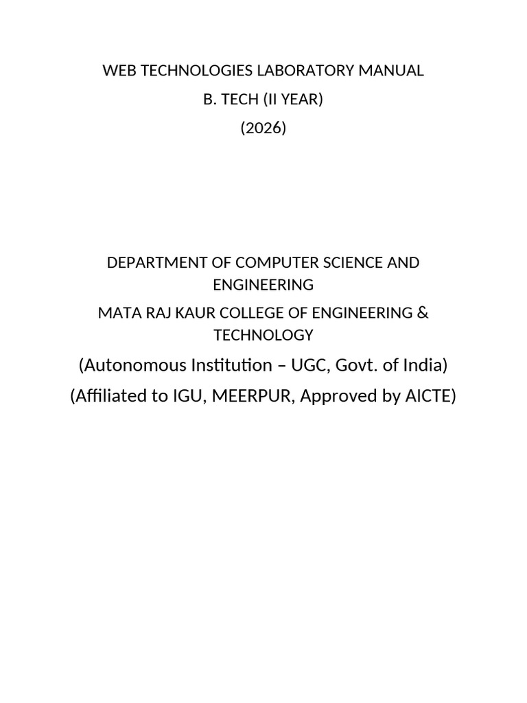 Web Technologies Laboratory Manual | PDF