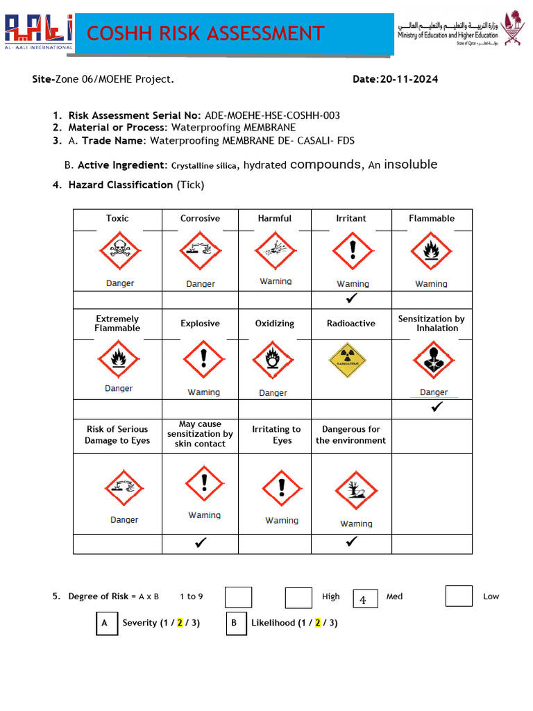 COSHH Risk Assessment - Waterproofing MEMBRANE | PDF | Personal ...