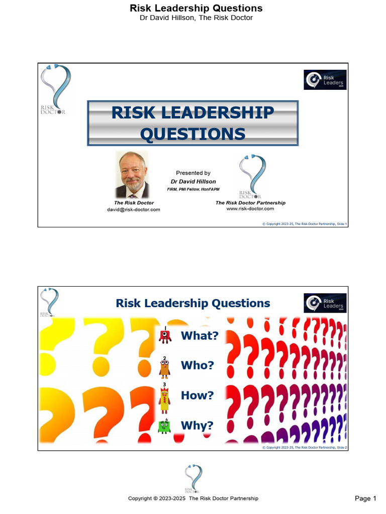 250415 Risk Leadership Questions - Hillson Handout | PDF | Risk ...